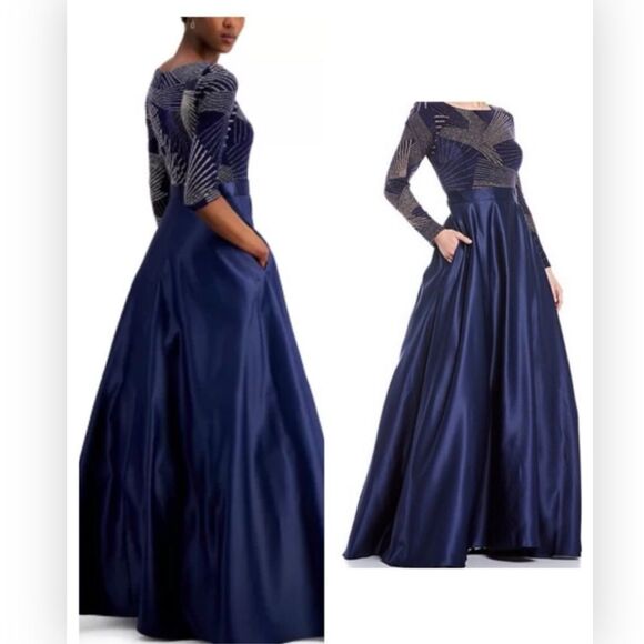 BETSY & ADAM A23919 Women's Metallic-Printed Bodice Ball Gown Size 10 NWT $330 - Picture 1 of 9